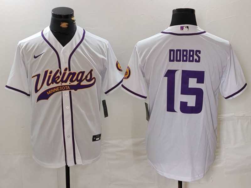Men%27s Minnesota Vikings #15 Joshua Dobbs White Cool Base Stitched Baseball Jersey